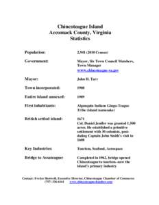 Chincoteague Island Accomack County, Virginia Statistics Population:  2,[removed]Census)