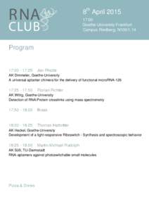 8th April:00 Goethe-University Frankfurt Campus Riedberg, N100Program
