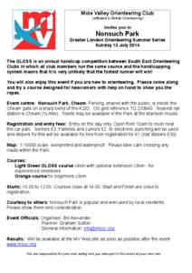 Mole Valley Orienteering Club (affiliated to British Orienteering) invites you to  Nonsuch Park