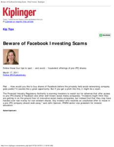 Beware of Facebook Investing Scams - Print Version - Kiplinger