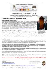 Monumentally Speaking is the occasional newsletter issued by the NSW Committee of the National Boer War Memorial Association No 8 NovemberMONUMENTALLY SPEAKING - No. 8 NSW BOER WAR MEMORIAL ASSOCIATION COMMITTEE O