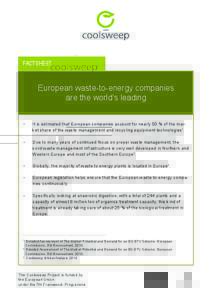 FACTSHEET  European waste-to-energy companies are the world’s leading •