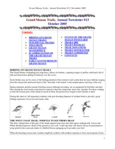 Grand Manan Trails. Annual Newsletter #13. NovemberGrand Manan Trails. Annual Newsletter #13 October 2005 Contents: 