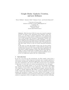 Google Dorks: Analysis, Creation, and new Defenses Flavio Toffalini1 , Maurizio Abb`a2 , Damiano Carra1 , and Davide Balzarotti3 1  University of Verona, Italy