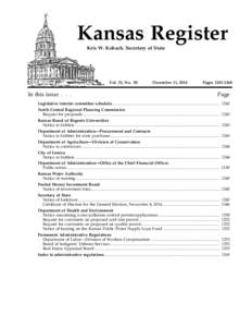 Kansas Register Kris W. Kobach, Secretary of State Vol. 33, No. 50  In this issue . . .