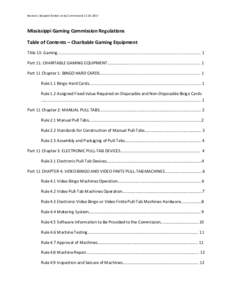 Revised / Adopted (Voted on by CommissionMississippi Gaming Commission Regulations Table of Contents – Charitable Gaming Equipment Title 13: Gaming.........................................................