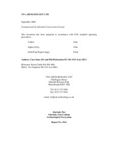 CFA ARCHAEOLOGY LTD  September 2008 Commissioned by Aberlady Conservation Society  This document has been prepared in accordance with CFA standard operating