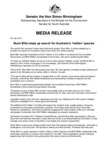 Bush Blitz steps up search for Australia’s ‘hidden’ species - media release 22 July 2014