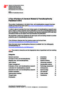 td-net Network for Transdisciplinary Research A Tour d’Horizon of Literature Related to Transdisciplinarity Published in 2013 The number of publications in the field of inter- and transdisciplinary research has been