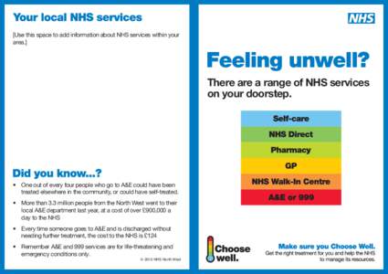 [Use this space to add information about NHS services within your area.] There are a range of NHS services on your doorstep.