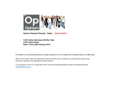 Opinium Research Results / Tables  February,975 Online Interviews (GB Nat. Rep) 1,679 Likely Voters