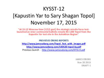 KYSST-12 [Kapustin Yar to Sary Shagan Topol] November 17, 2015 