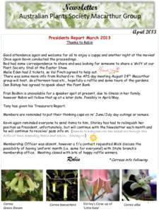 Newsletter Australian Plants Society Macarthur Group Presidents Report March 2013 April 2013