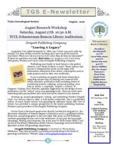 TGS E-Newsletter Tulsa Genealogical Society August, 2016  August Research Workshop