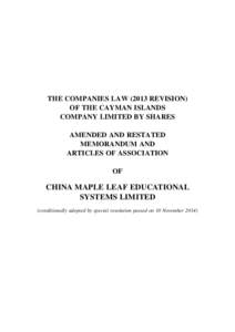 THE COMPANIES LAWREVISION) OF THE CAYMAN ISLANDS COMPANY LIMITED BY SHARES AMENDED AND RESTATED MEMORANDUM AND ARTICLES OF ASSOCIATION
