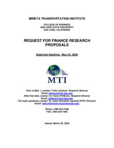 Economy / Transport / Marketing / MTI / San Jose State University / Proposal / Research proposal / Congestion pricing / Grant / Institutional review board / Submittals