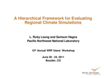 A Hierarchical Framework for Evaluating Regional Climate Simulations L. Ruby Leung and Samson Hagos Pacific Northwest National Laboratory 12th Annual WRF Users’ Workshop