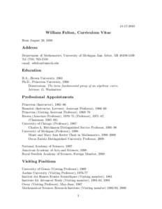 William Fulton, Curriculum Vitae Born August 29, 1939  Address