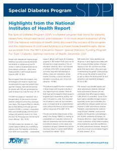 Special Diabetes Program Highlights from the National Institutes of Health Report SDP