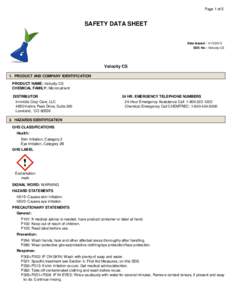 Page 1 of 5  SAFETY DATA SHEET Date Issued : SDS No : Velocity CS
