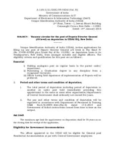 ADDG/09-UIDAI (Vol. IV) Government of India Ministry of Communications & IT Department of Electronics & Information Technology (DeitY) Unique Identification Authority of India (UIDAI) 2nd Floor, Tower – I, Je