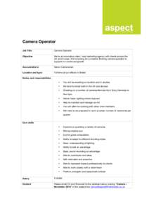 Camera Operator Job Title Camera Operator  Objective