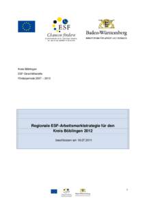 Kreis Böblingen ESF-Geschäftsstelle Förderperiode 2007 – 2013 Regionale ESF-Arbeitsmarktstrategie für den Kreis Böblingen 2012