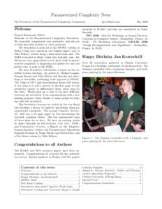 Parameterized Complexity News The Newsletter of the Parameterized Complexity Community fpt.wikidot.com  May 2009