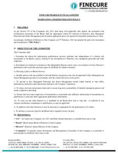 FINECURE PHARMACEUTICALS LIMITED NOMINATION AND REMUNERATION POLICY I.  PREAMBLE