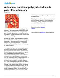 Autosomal dominant polycystic kidney dz pain often refractory