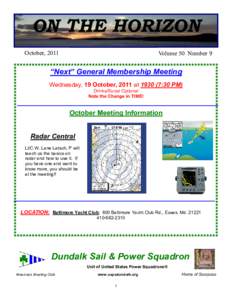 ON THE HORIZON October, 2011 Volume 50 Number 9  “Next” General Membership Meeting