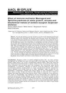 AACL BIOFLUX Aquaculture, Aquarium, Conservation & Legislation International Journal of the Bioflux Society Effect of immune motivator Macrogard and Spirulina platensis on some growth, carcass and