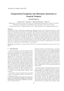 Innovations in Computer ScienceComputational Complexity and Information Asymmetry in Financial Products∗ (Extended Abstract) 1