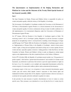 The Questionnaire on Implementation of the Beijing Declaration and Platform for Action and the Outcome of the Twenty-Third Special Session of the General AssemblyPart I The State Committee for Family, Women and C