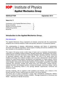 NEWSLETTER  September 2014 Issue no. 3 Introduction to the Applied Mechanics Group……1