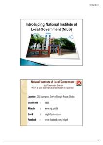 National Institute of Local Government Local Government Division Ministry of Local Government, Rural Development & Cooperatives