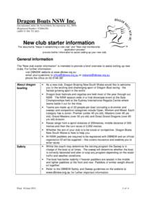 Dragon Boats NSW Inc. (Incorporated under the Associations Incorporation Act, [removed]Registered Number: Y2086230) (ABN[removed])  New club starter information