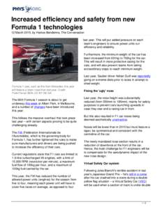Increased efficiency and safety from new Formula 1 technologies