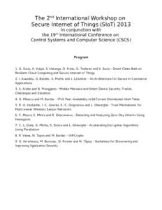 The 2nd International Workshop on Secure Internet of Things (SIoTIn conjunction with the 19 International Conference on Control Systems and Computer Science (CSCS) th