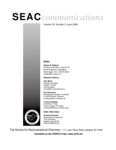 SEACcommunications Volume 16, Number 2, June 2000 Editor Debra R. Rolison Surface Chemistry, Code 6170
