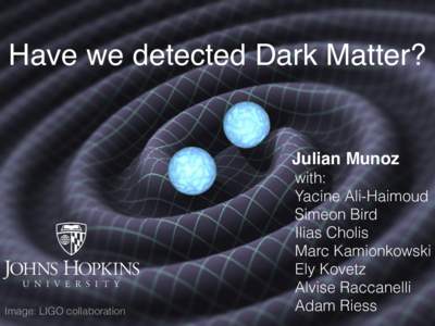 Have we detected Dark Matter?  Julian Munoz Image: LIGO collaboration