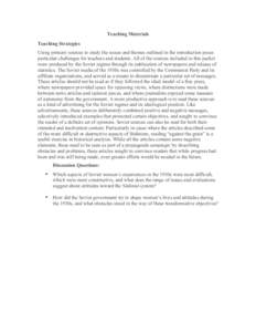 Teaching Materials Teaching Strategies Using primary sources to study the issues and themes outlined in the introduction poses particular challenges for teachers and students. All of the sources included in this packet w