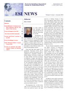 The Erwin Schrödinger International Institute for Mathematical Physics ESI NEWS Editorial Contents