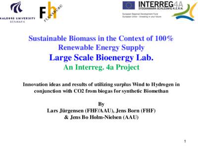 Sustainable Biomass in the Context of 100% Renewable Energy Supply Large Scale Bioenergy Lab. An Interreg. 4a Project Innovation ideas and results of utilizing surplus Wind to Hydrogen in