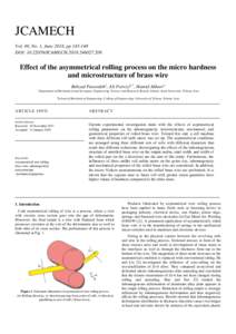 JCAMECH Vol. 49, No. 1, June 2018, ppDOI: JCAMECHEffect of the asymmetrical rolling process on the micro hardness and microstructure of brass wire