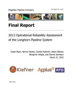 Magellan Pipeline Company  Final Report NoFinal Report 2013 Operational Reliability Assessment