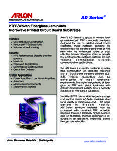 AD Series®  MICROWAVE MATERIALS PTFE/Woven Fiberglass Laminates Microwave Printed Circuit Board Substrates