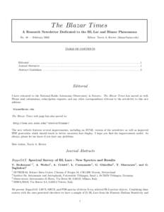 T he Blazar T imes A Research Newsletter Dedicated to the BL Lac and Blazar Phenomena No. 40 — February 2002 Editor: Travis A. Rector ([removed])