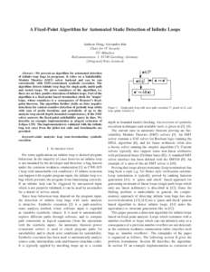 A Fixed-Point Algorithm for Automated Static Detection of Infinite Loops Andreas Ibing, Alexandra Mai Chair for IT Security TU M¨unchen Boltzmannstrasse 3, 85748 Garching, Germany {ibing,mai}@sec.in.tum.de