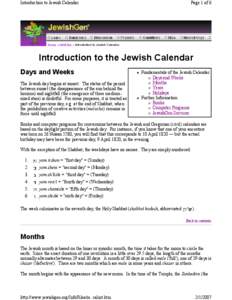 Introduction to Jewish Calendar  Page 1 of 6 Home » InfoFiles » Introduction to Jewish Calendar